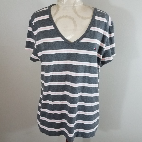 Tommy Hilfiger Tops - Tommy Hilfiger Gray/Pink/White  Striped Top